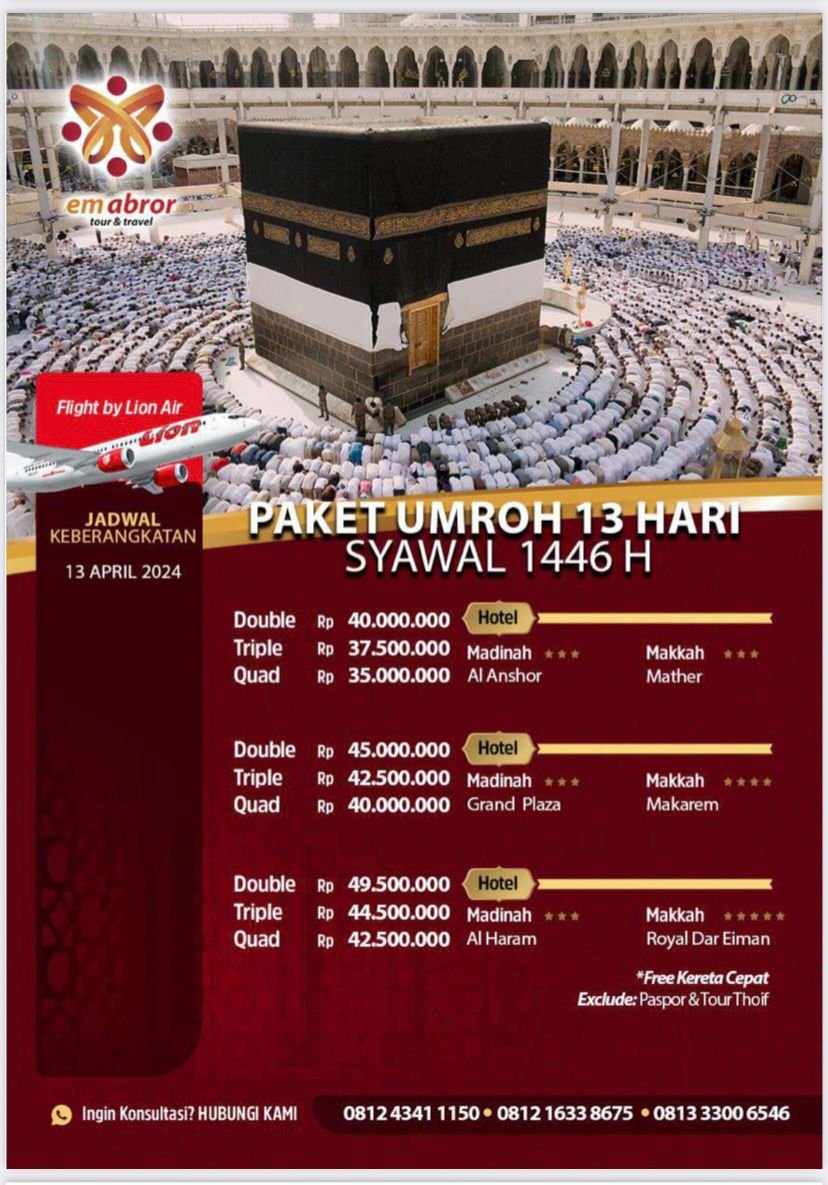 Paket Umroh Syawal 13 Hari by Lion Air
