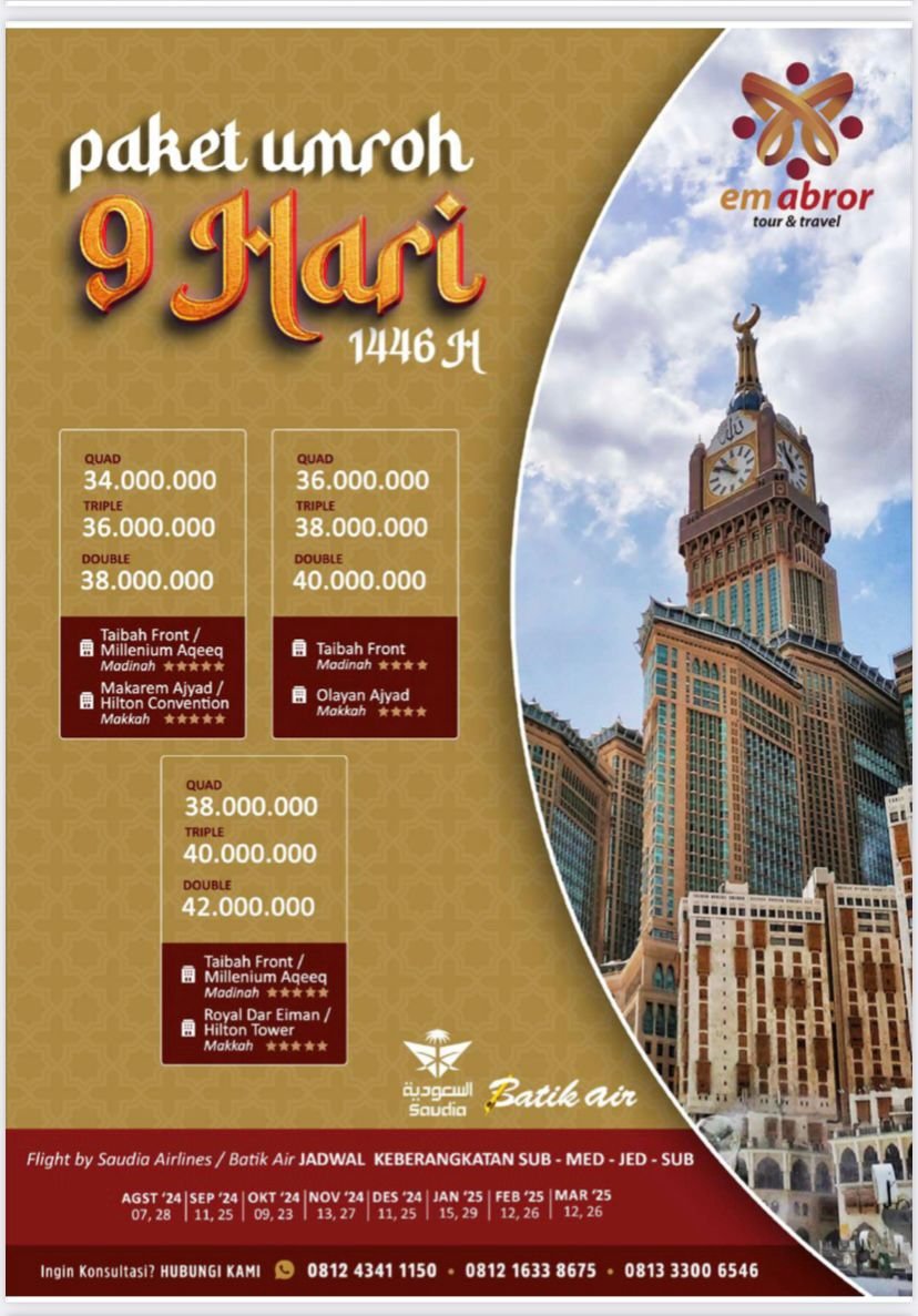 Paket Umroh 9 Hari by Saudi Airlines / Batik Air